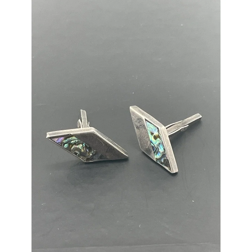 Vintage‎ Taxco Sterling Cufflinks Inlaid Abalone Mexico 925 Silver MCM Modernist